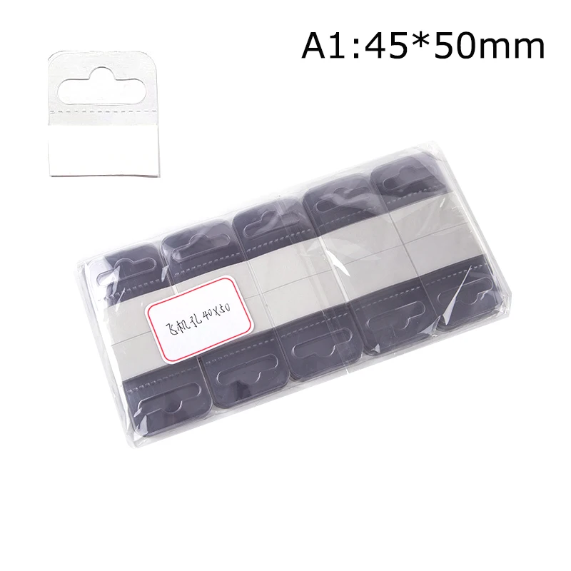 100pcs Merchandise Tags Hook PVC Slot Hole Adhesive Hang Tabs Package Box Bag Hangers Peghooks Display For Store Retail Display