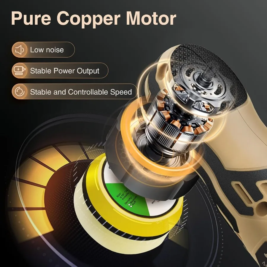 Cordless Mini Polisher 1/1.5/2 Inch with Dual Action and Random Orbital Function 11 Variable Speed Settings Ranging from 2500 t