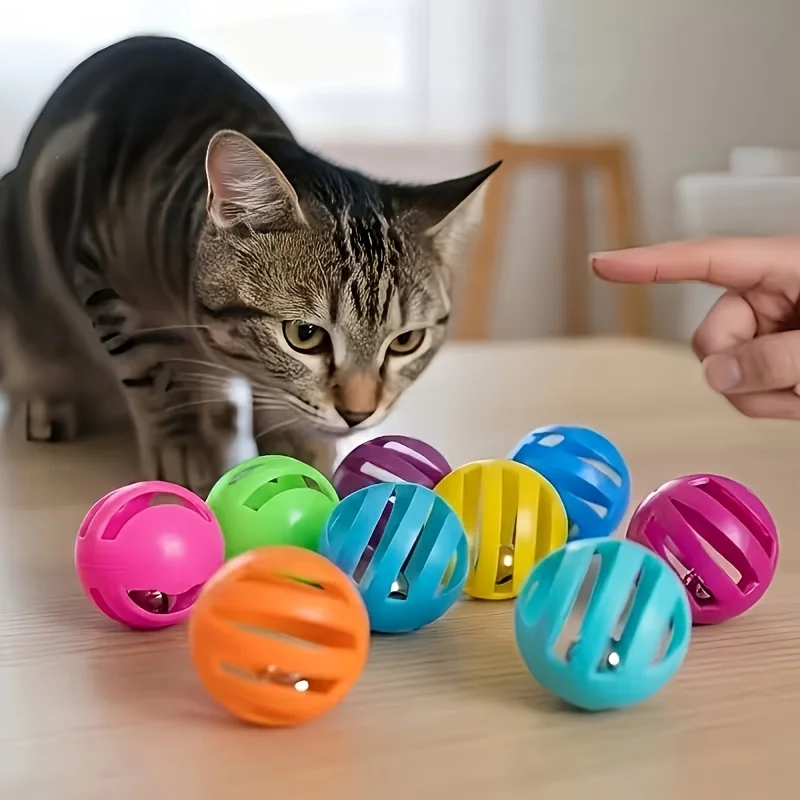 20 Random Color Cat Toy Bell Balls, Thickened Colorful Plastic Low-Pressure Hollow Bell Balls, Pe Interactive Cat Bell Balls for Entertainment and Self-Pleasure