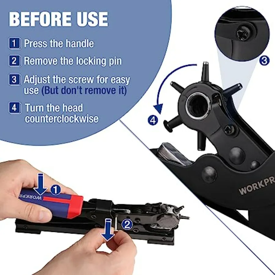 Set Pembuat Lubang Sabuk Putar Tugas Berat dengan 6 Ukuran Lubang Berbeda untuk Kerajinan Kulit: Ideal untuk Membuat Lubang di Sabuk dan Kalung Anjing