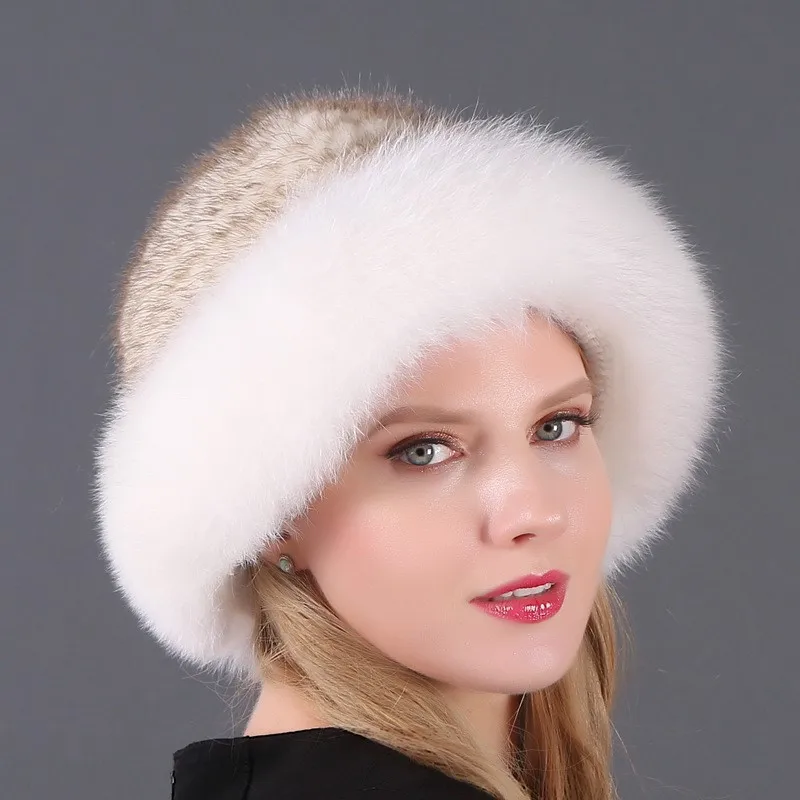 

New woven fur hat for women warm and fashionable woolen