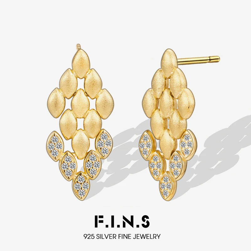 

F.I.N.S Luxury 925 Sterling Silver Zirconia Brushed Earrings Exquisite Fringed Geometric Piercing Ear Fine Jewelry Accessories