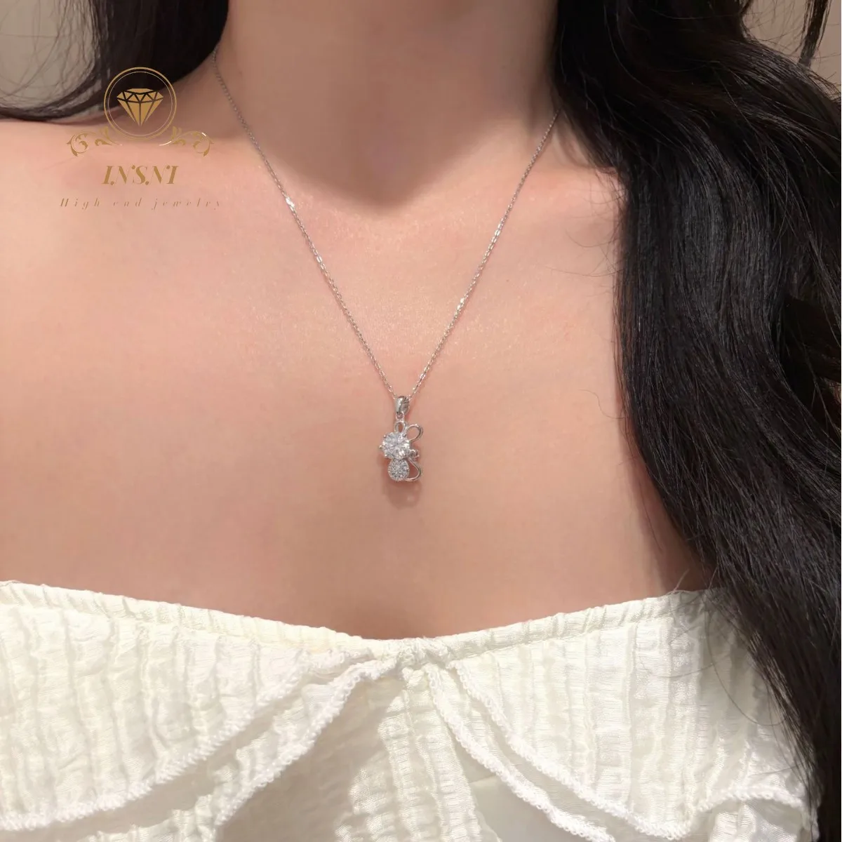 Cartoon Mouse Pendant Moissanite Necklace S925 Sterling Silver Jewelry Affordable Light Luxury Gifts Commute Cute for Women