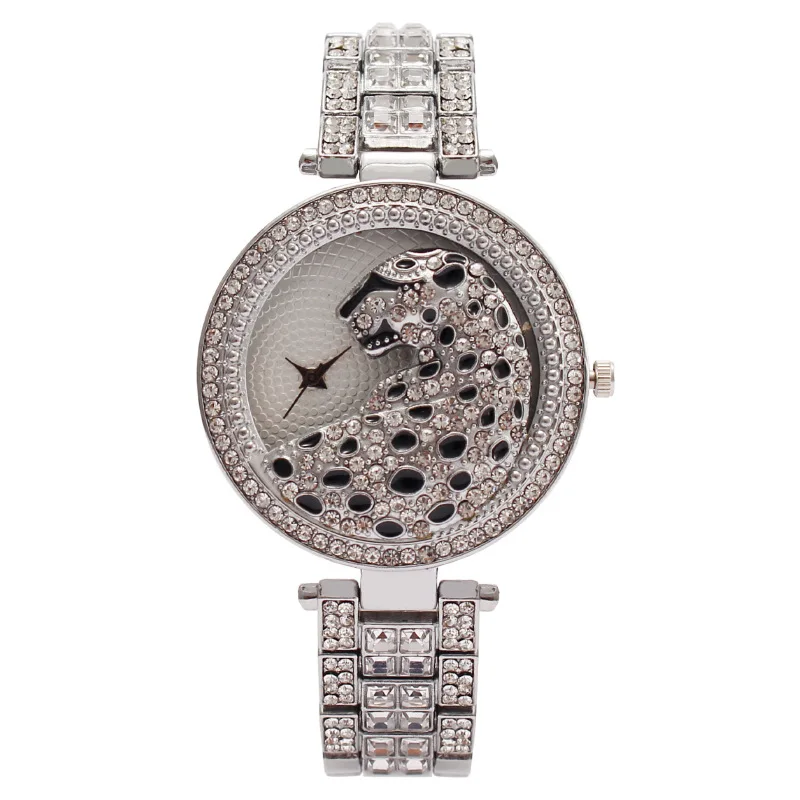 Women's Fashion Leopard Pattern Full Diamond Inlay Rhinestone Women's Quartz Wristwatch Ladies Watch Daily Wear Girl Gifts