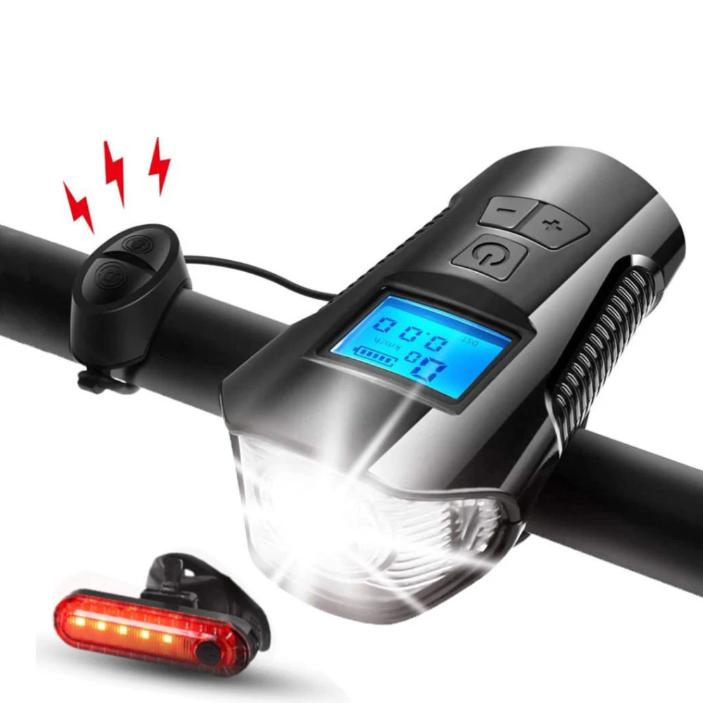 

1 Combo USB Bicycle Light IPX7 Cycling Lights Bike Computer 6 Modes Horn Flashlight Bike Speedometer with Taillight