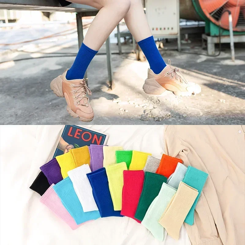 Two pairs New high tube cotton ins cotton socks dopamine tidal socks breathable women\'s solid color college style sports sock