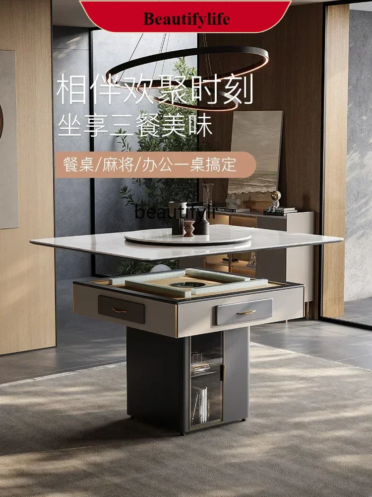

G1218 Minimal solid mahjong table rock slab long dining table dual-purpose electric automatic mahjong machine