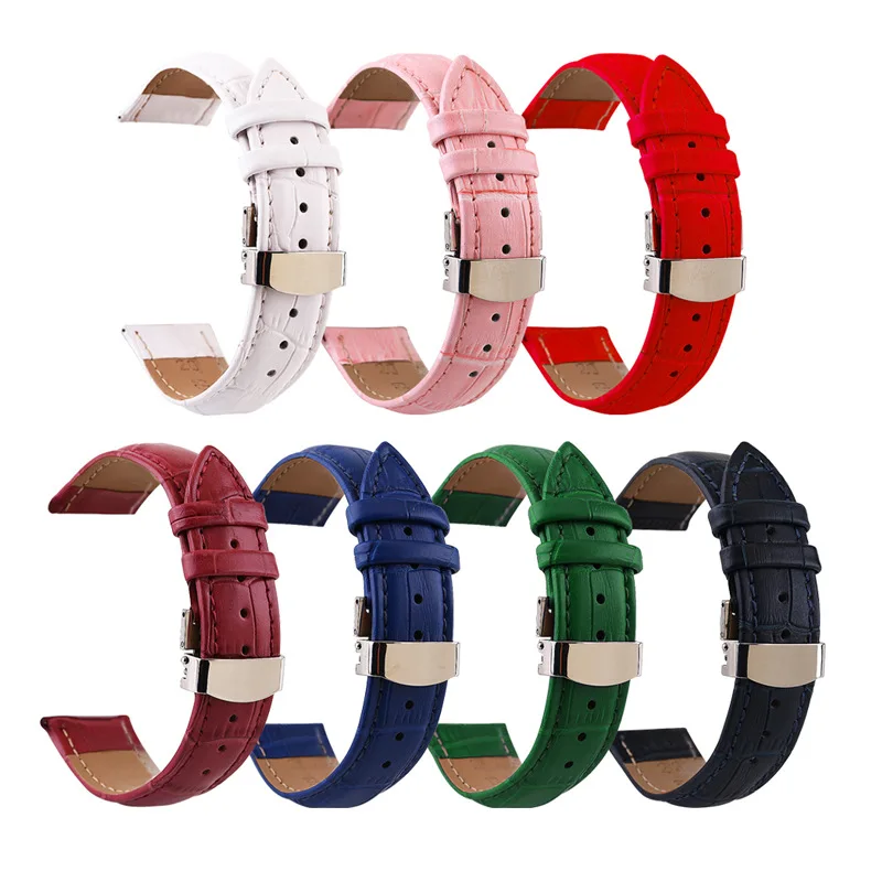 Ремешок для часов 14 мм, 16 мм, 18 мм, 20 мм, цветной ремешок, серебряная пряжка для часов-бабочки, застежка-пресс и универсальные аксессуары для часов