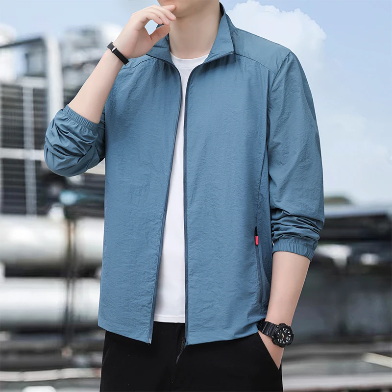 Fashion Stand Collar Zipper Pockets Solid Color Thin Jackets Men's Clothing 2024 Summer New Loose All-match Tops Casual Coats