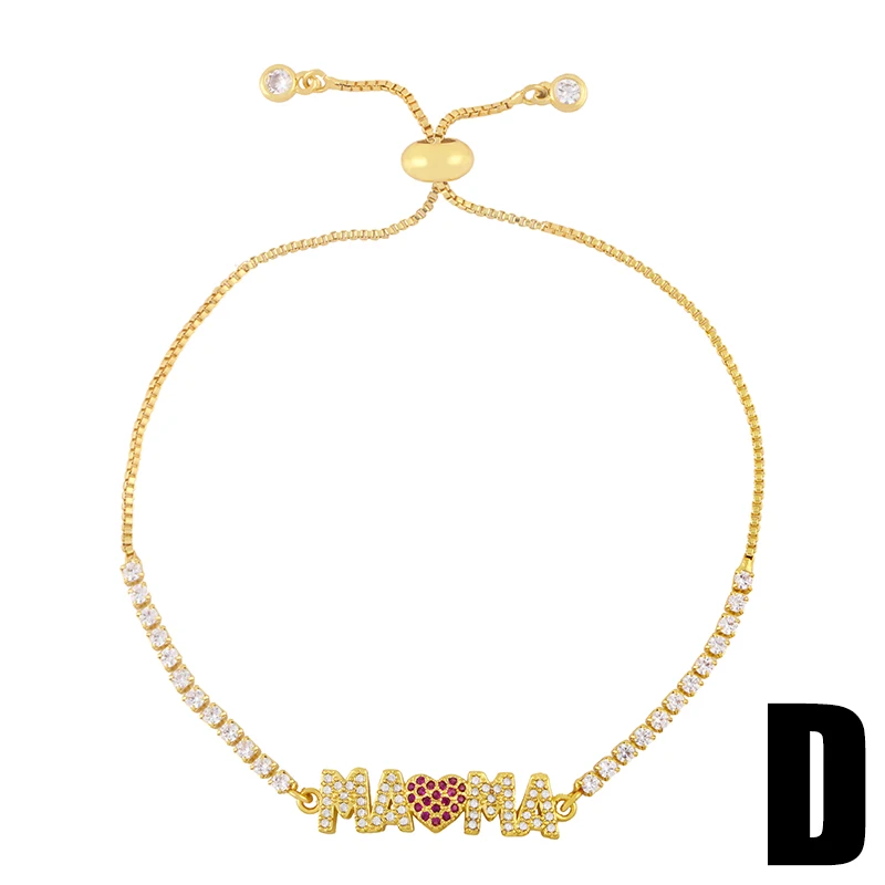 FLOLA Gold Plated Chain MAMA Letter Bracelets For Women CZ White Stone Crystal MOM Bracelet Mother Jewelry Gifts brtd42