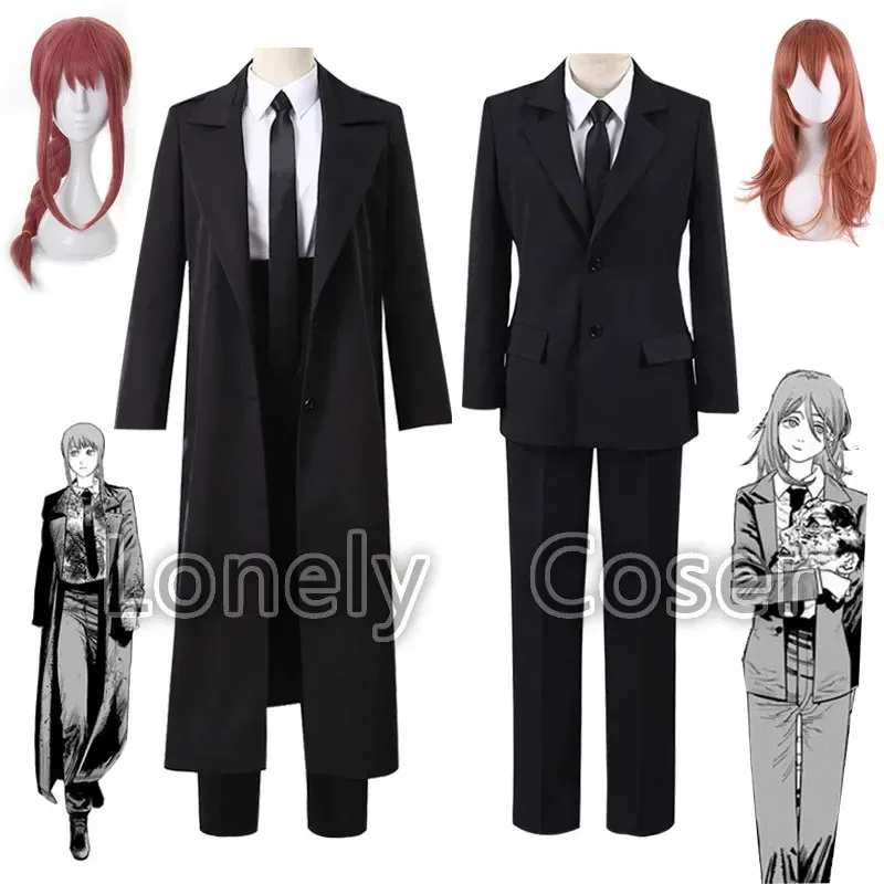 

♥ New 2026 Anime Chainsaw Man Makima Angel Devil Cosplay Costume Wig Black Suit Shirt Pants Coat Halloween Party Ro ★Bear House