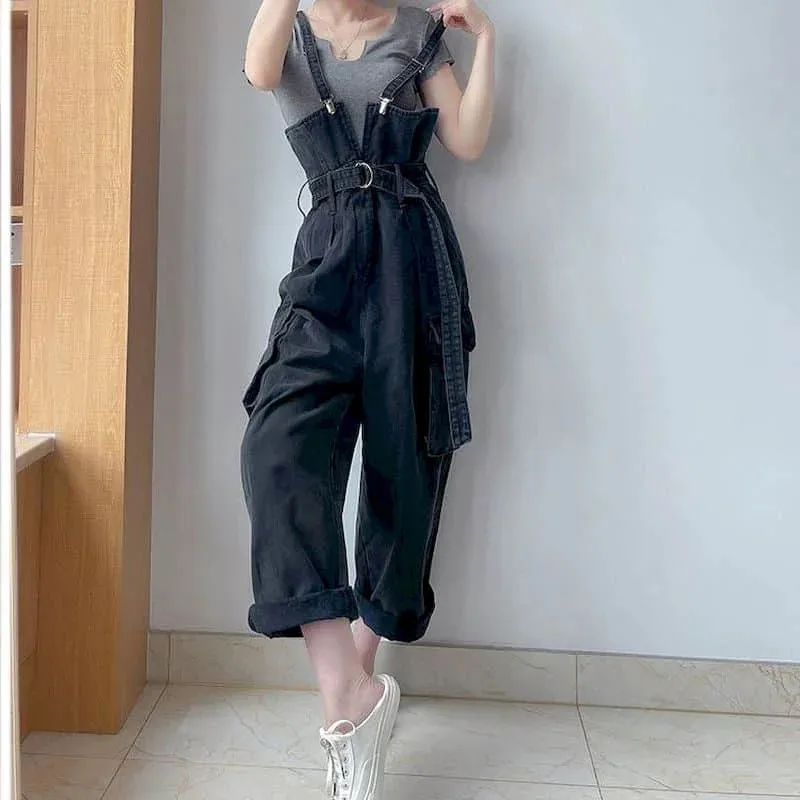 Black Denim Jumpsuits for Women Wide leg