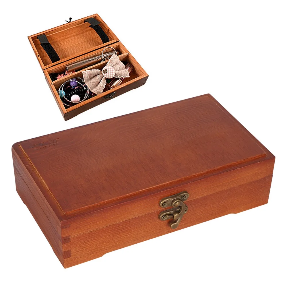 1PCS Solid Wood Material Wooden Storage Box Hinged Lid Design Lockable Closure Pencil Storage Case Jewelry Organizer Box
