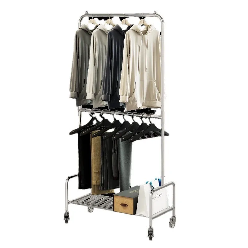 

Simple coat rack Upper and lower double-layer drying Floor pole Mobile clothes Household overnight clothes