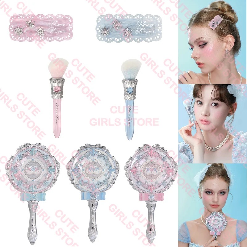 Flower Knows Snow Ballet Hand Mirror Blush Brush Slanted Pointed Design for Precise Application Cruelty Free Powder Brush