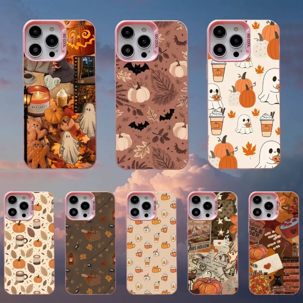 

Autumn leaves pumpkin Phone Case For iPhone 16,15,14,13,12,11,Mini,Pro,SE,MAX,plus,Pink Matte Silicone Cover