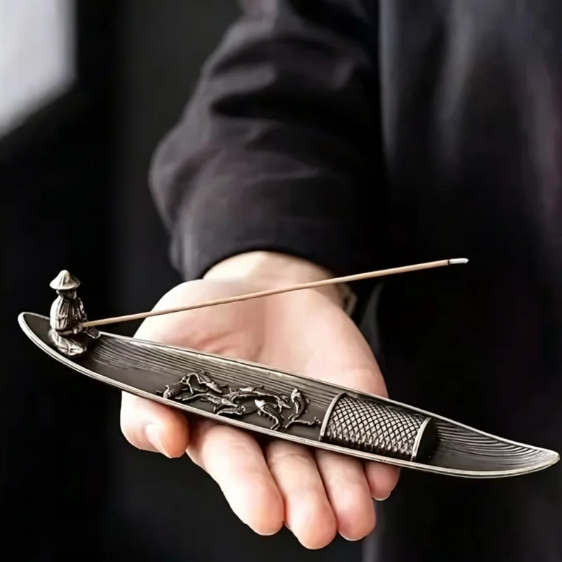 Fashionable Small Boat Incense Burner Fishing Old Man Style Incense Burner Home Indoor Sandalwood Incense Insert Incense Burner