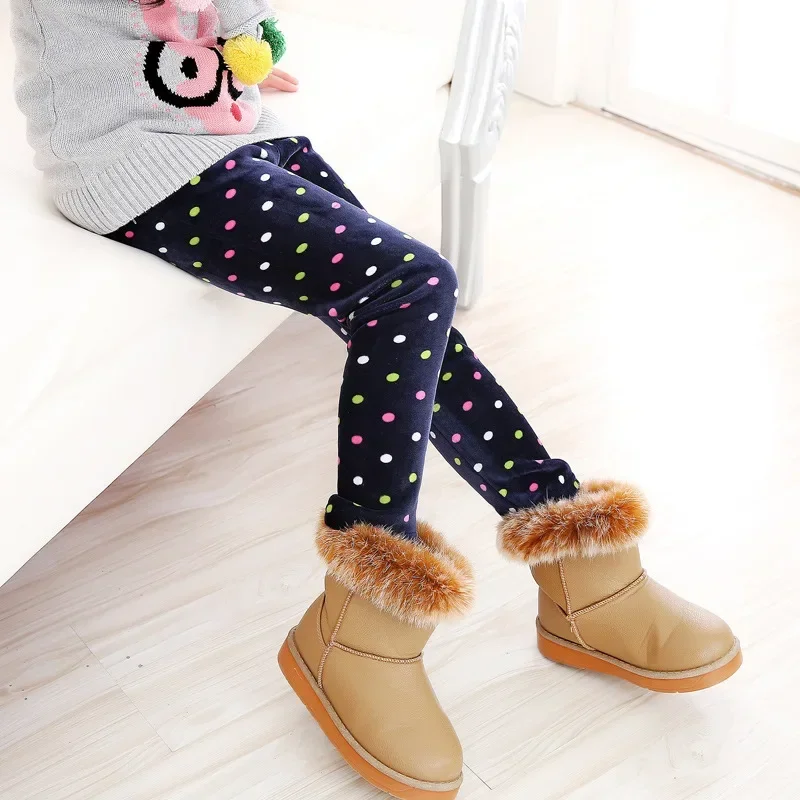 Autumn Winter Girls Pants Warm Kids Leggings Thicken Velvet Flower Print Children Trousers Baby Girl Legging Pantalones De Niñas