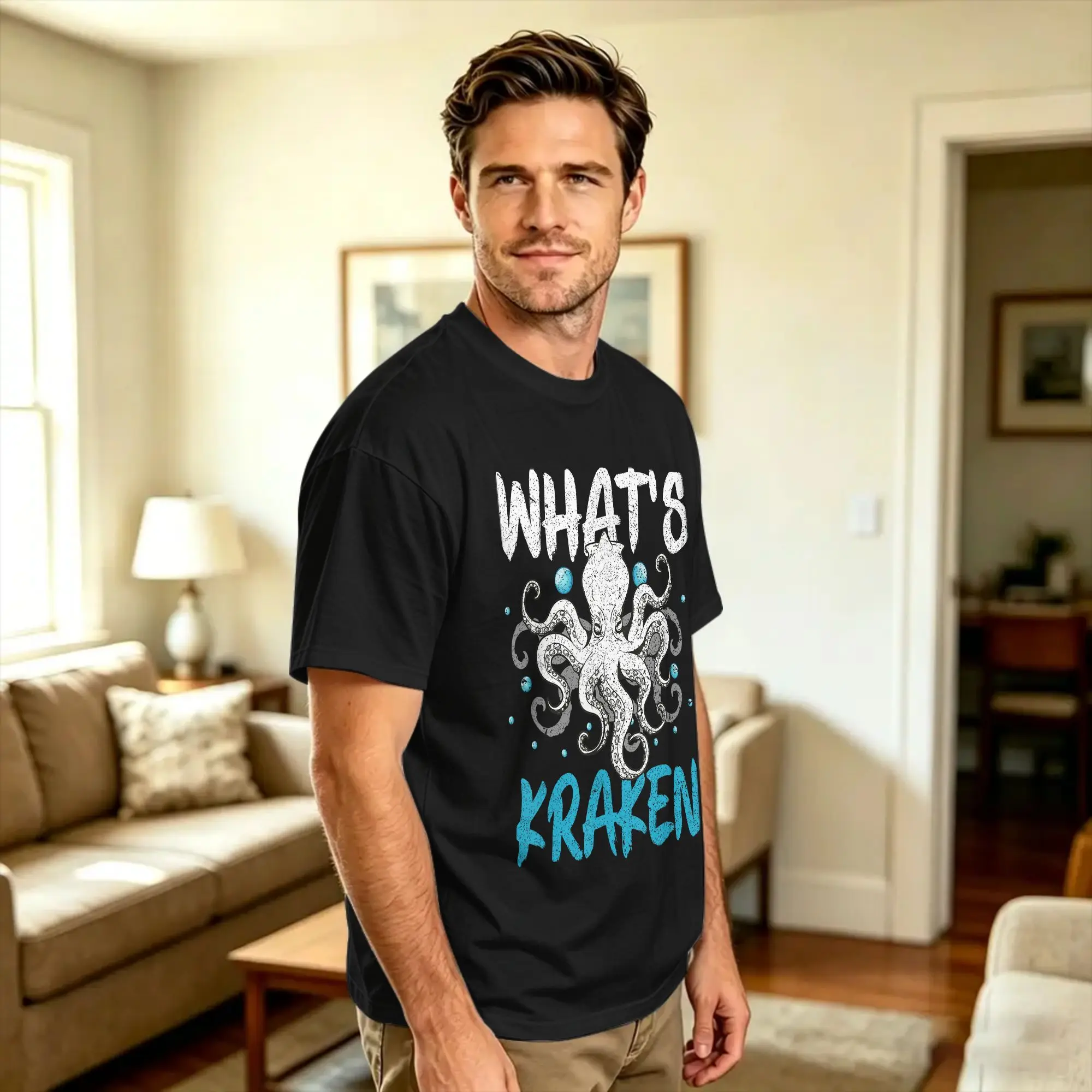Whats Kraken Squid Octopus Kraken Mythical Sea Creature T Shirt Mens  Awesome T-Shirts Summer O Neck Hip Hop Tees Cheap Clothes