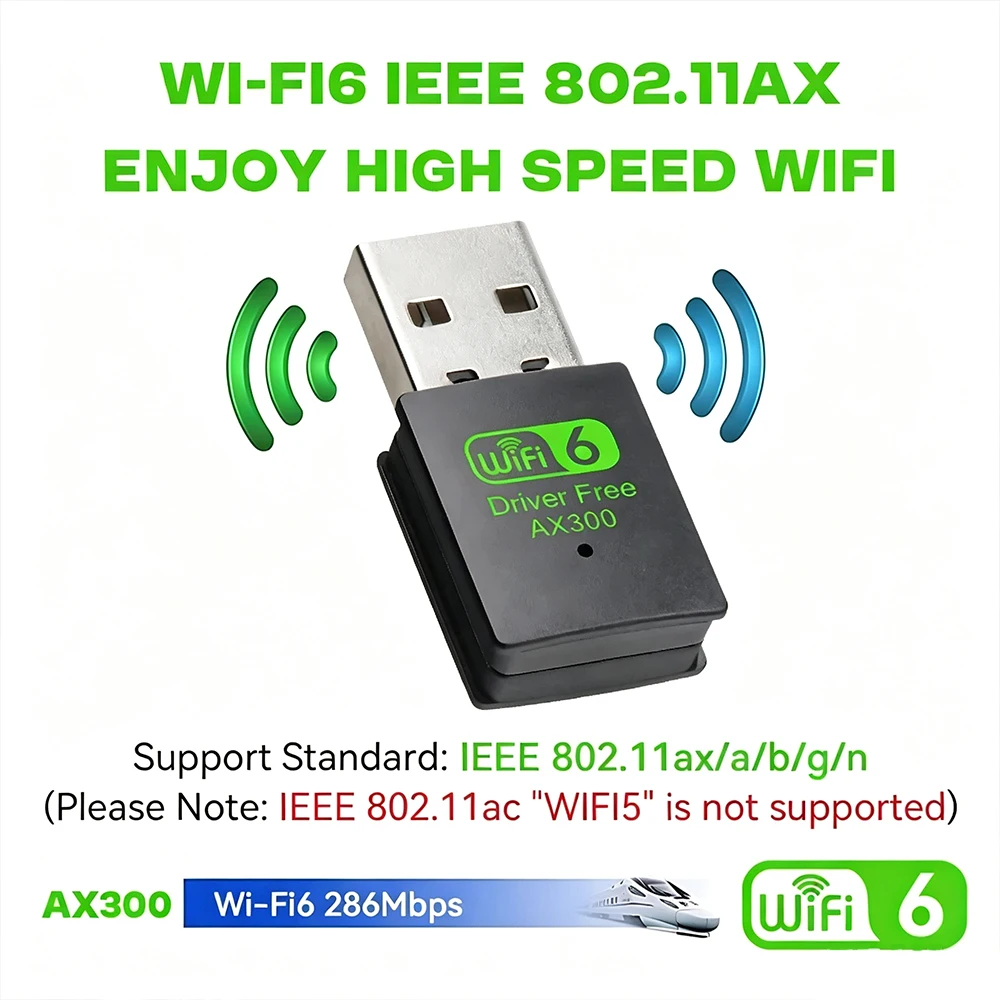 AX300 WiFi6 Mini USB WiFi Adapter 286Mbps 2.4GHz Driver Free Wireless Network Dongle WLAN Receiver For PC Laptop Win7 Win10 11