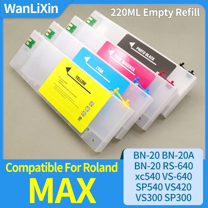220 مللي فارغة ECO-SOL MAX MAX2 MAX3 عبوة خرطوشة الحبر مع رقاقة دائمة لرولاند BN-20 RS-640 xc540 VS-640 540 VS420 VS300