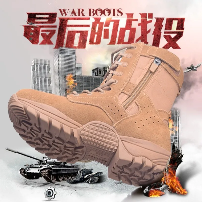 Winter Men's Boots Mid Calf Basic New Marine Boots Brown Desert Zipper Waterproof Winter Wool Outdoor Training Boots Men's Shoes