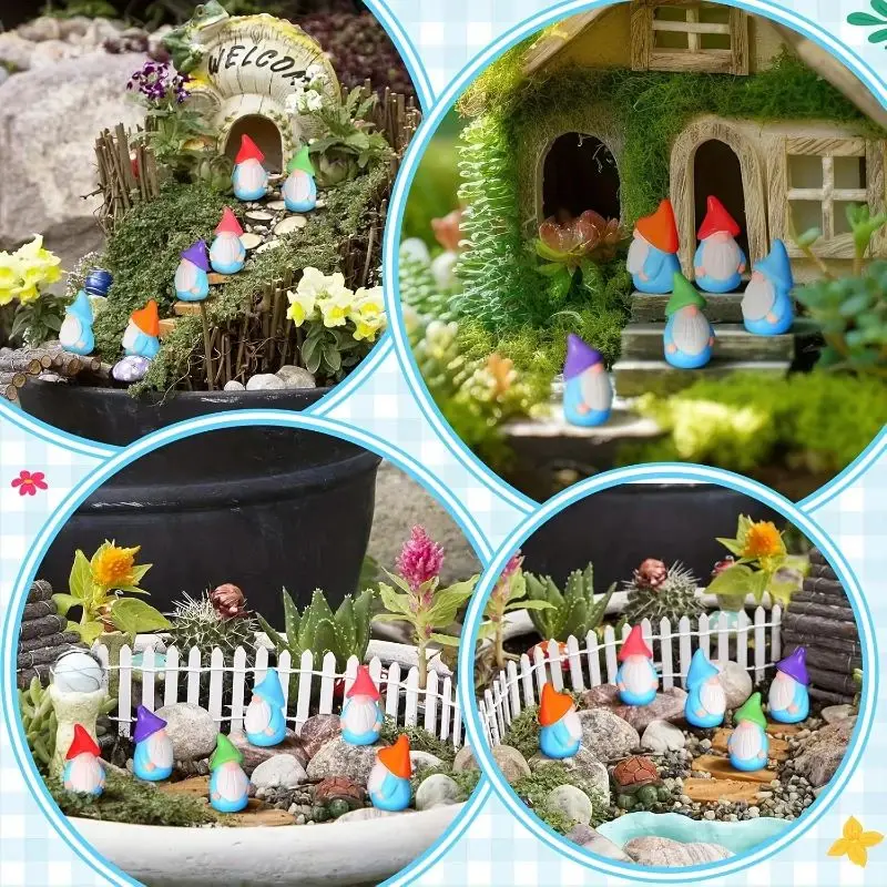 10/20/40/100pcs Mini Resin Gnomes Statues Ornaments Random Color Cute Fairy Miniature Gnome Figurines For Miniature Garden
