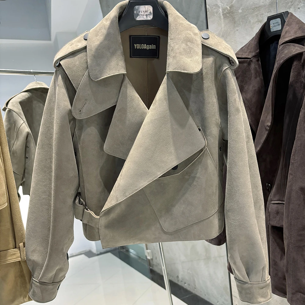 YOLOAgain 2025 Spring Dark Brown Oversized Leather Jacket Women Real Leather Jacket Female Overcoat