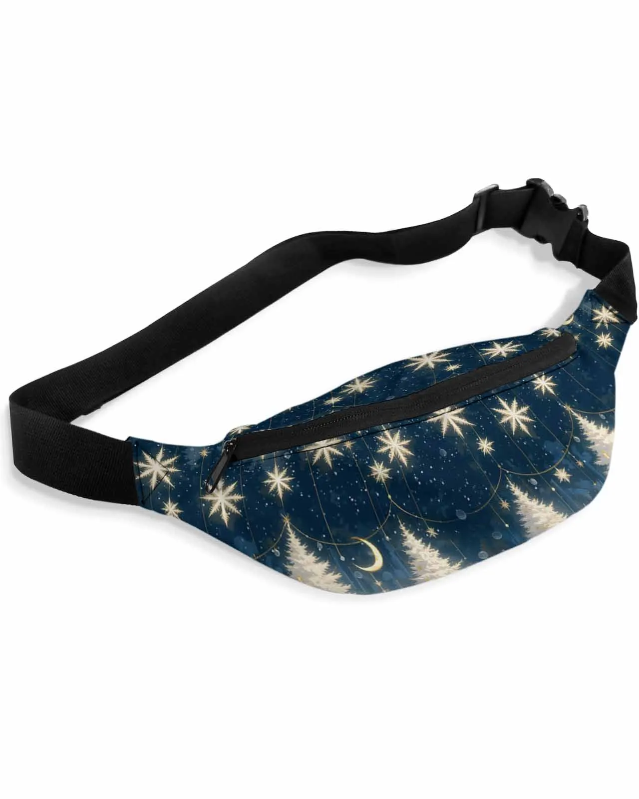 Christmas Tree Stars Moon Gift Snowflakes  Men Women Waist Bag Fanny Pack Belt Bag Wallet Pouch Waterproof Banana Hip Bags