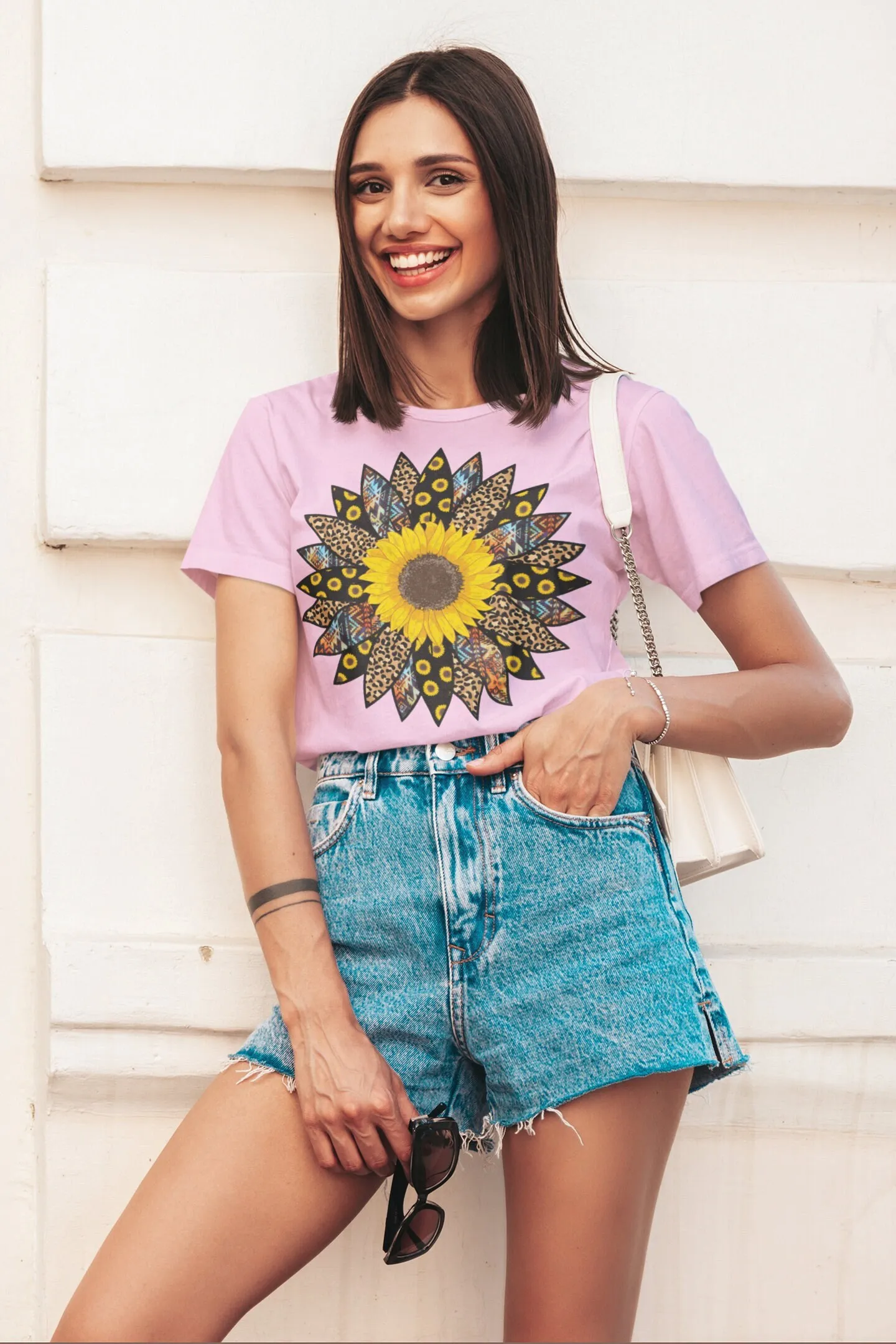 Sunflower T shirt for her tee Cheetah print Flower Botanical Summer