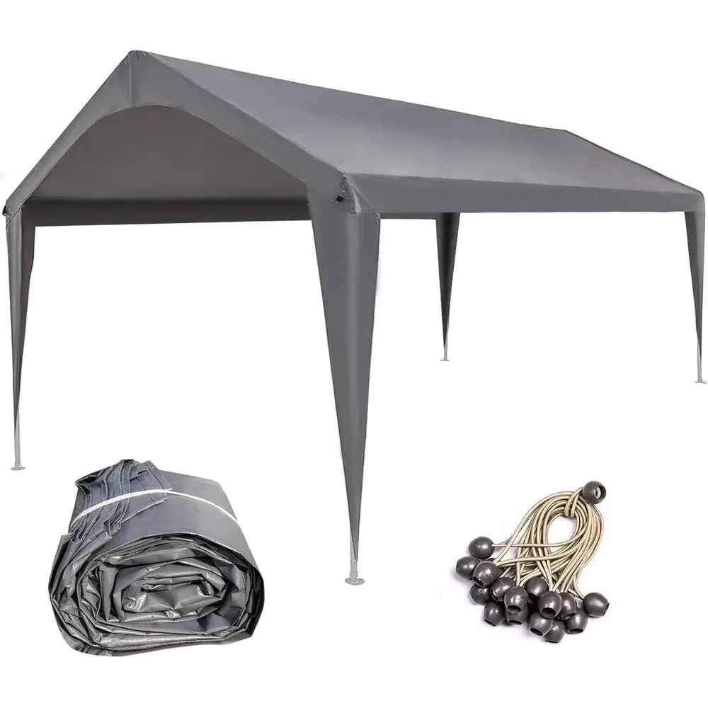 10x20 Carport Replacement Top with Fabric Pole Skirts and Accessories - Grey Cover