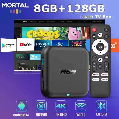 Android 14 Smart TV Box R69-1 RK3518 Supports Wifi 6 4K HD 8GB 128GB Rom Set Top Box Media Player wireless Voice remote control