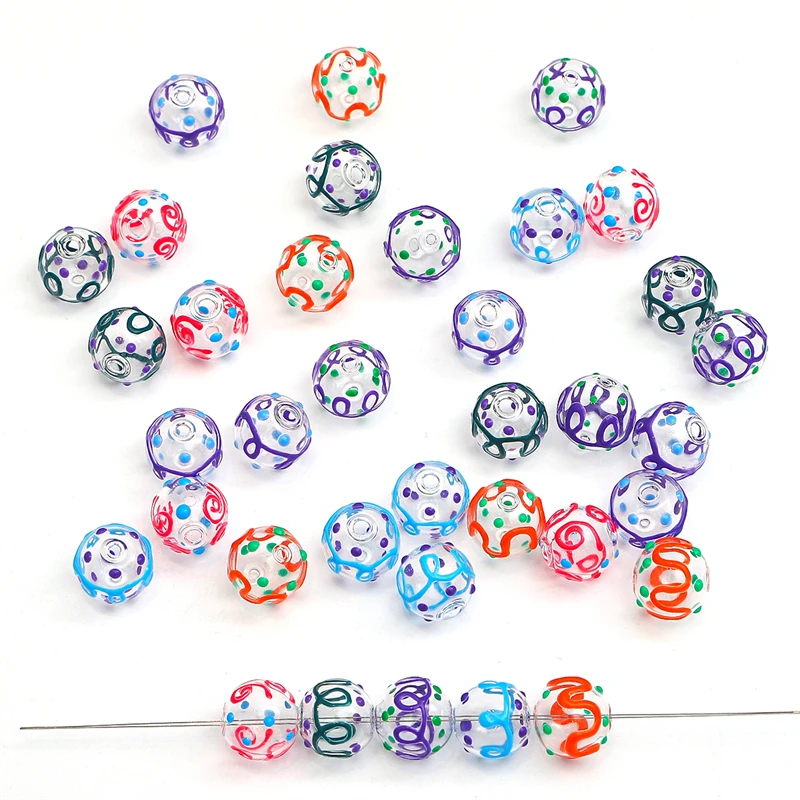 

1Pcs 14mm Handmade Hollow Lampwork Glass Round Beads For Jewelry Making DIY Wind Bells Bracelet Earring Accessories