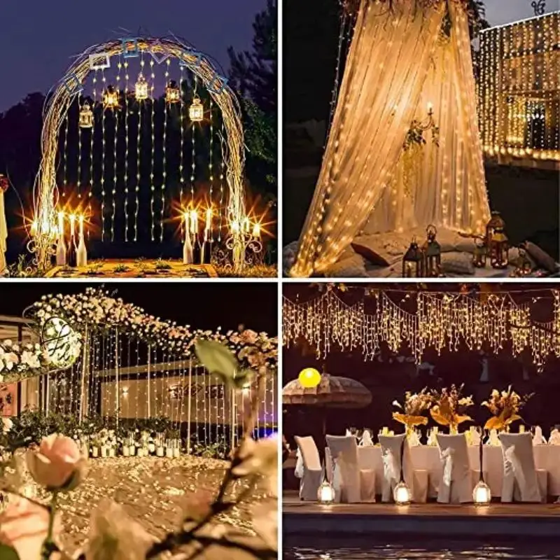 1 Juego de guirnaldas de luces LED 100/200/300 con control remoto, 8 modos de luces de cadena de alambre de cobre USB para Navidad, boda, hogar, interior y exterior