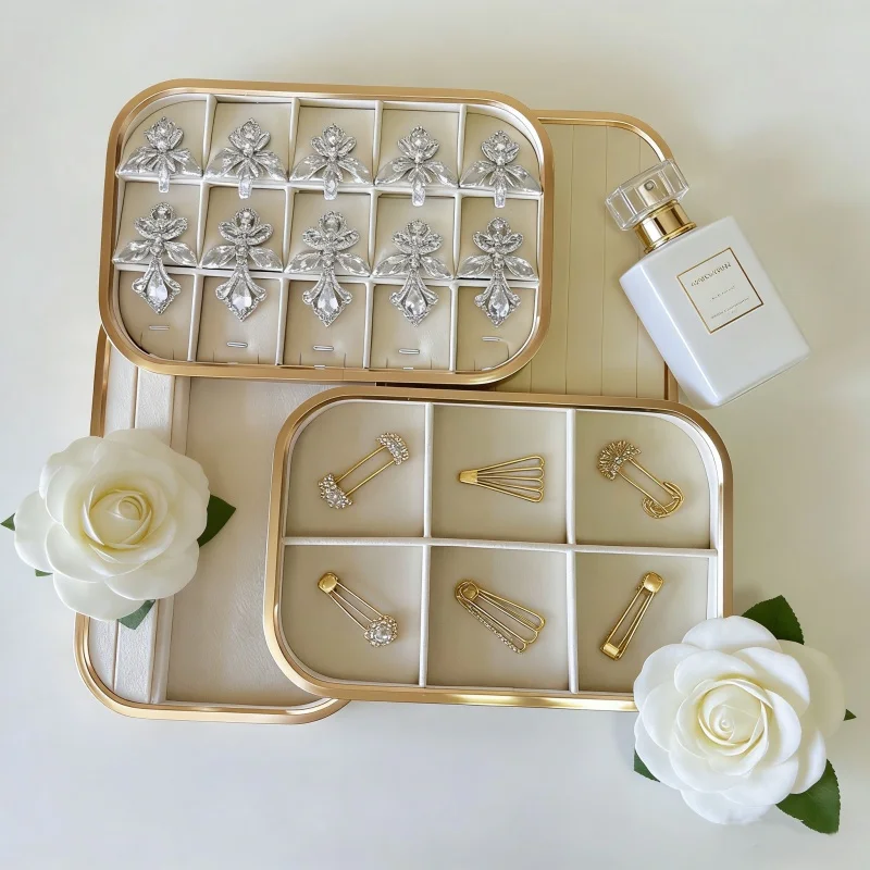 Jewelry Display Tray Earring Necklace Ring Bracelet Selection Tray Velvet Coated Metal Rectangular Shape Jewelry Storage Tray