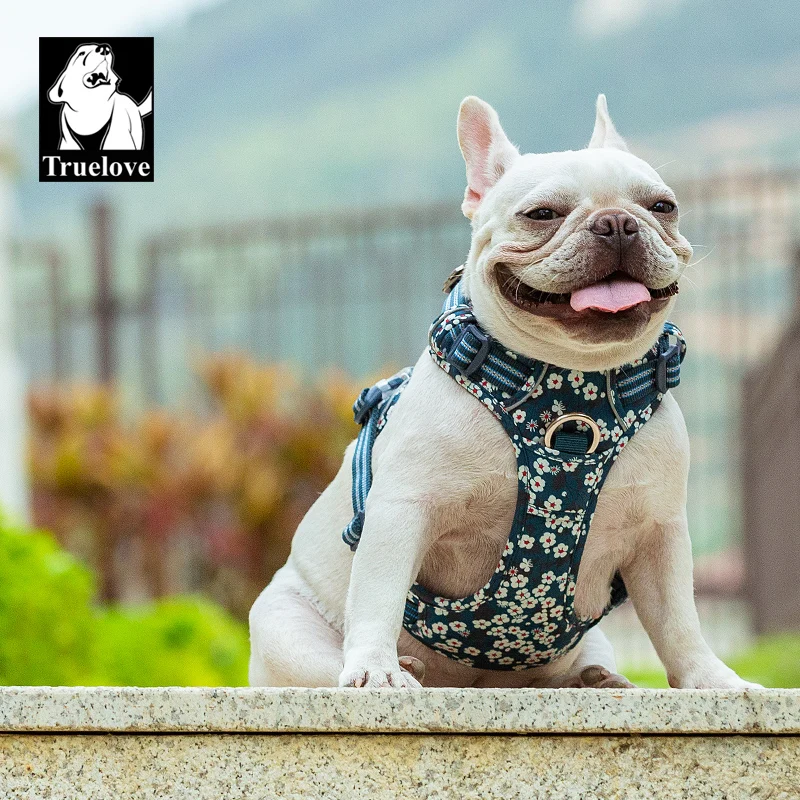 Truelove Pet Dog Harness Floral No Pull Cotton Fabric Breathable and Reflective Soft for Big Medium Small Adjustable VestTLH5655