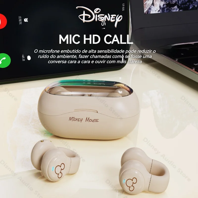 Disney Clip-On Sem Fio Bluetooth Fones De Ouvido, Alta Qualidade De Som, Cancelamento De Ruído, Gaming Video, Dual Host, Auriculares Esportivos