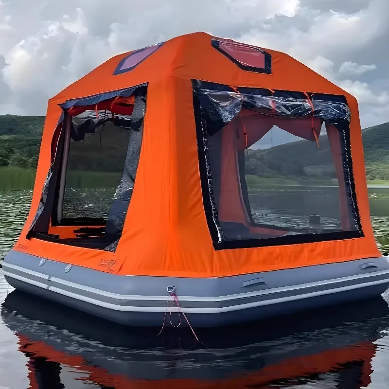 Inflatable Houseboat Water Fishing Floating Platform Tent Floating Platform Fishing Boat Water Mobile Houseboat Night Fishing