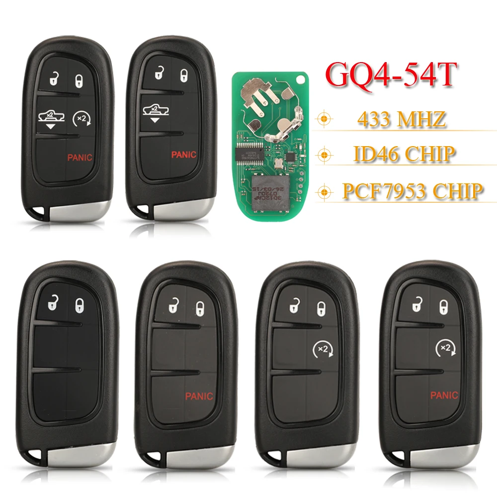 

jingyuqin KeylessGo 433Mhz ID46-PCF7953 Chip 2/3/4/5Buttons Remote Key For Ram 1500 2500 3500 2013-2017 Fccid：GQ4-54T