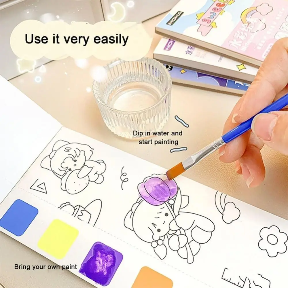 12 Sheets Watercolor Pocket Drawing Book Educational Cartoon Painting Drawing Art Book with Water Brush Watercolor Paint Pad