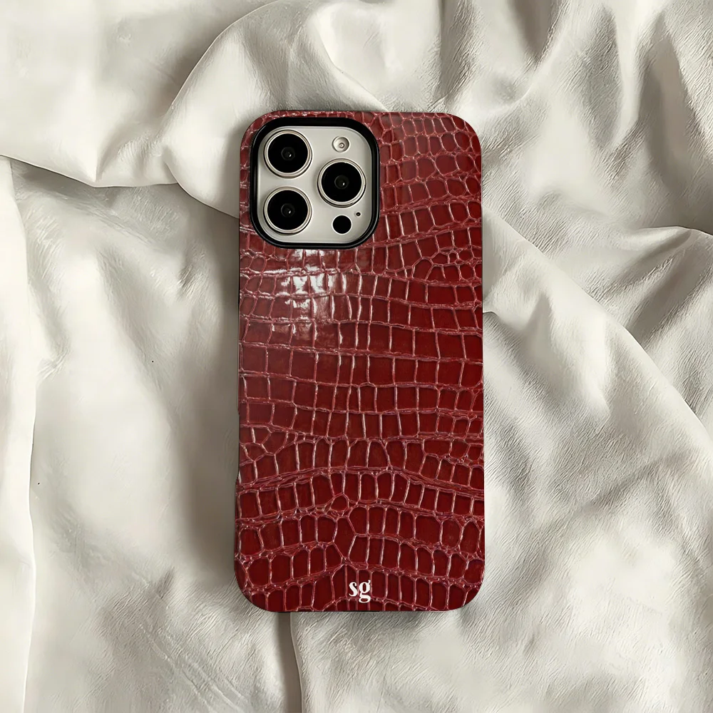 Red Croc Texture Phone Case for Samsung Galaxy S20 S23 S24 S25 S26 FE Plus Ultra Edge 4G 5G Luxury Double-layer Back Cover