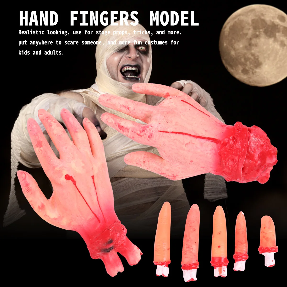 

7pcs Halloween Horror Realistic Dreadful Body Parts Scary Hand Fingers Decoration For Party Stage Prank Kids Adults Costume
