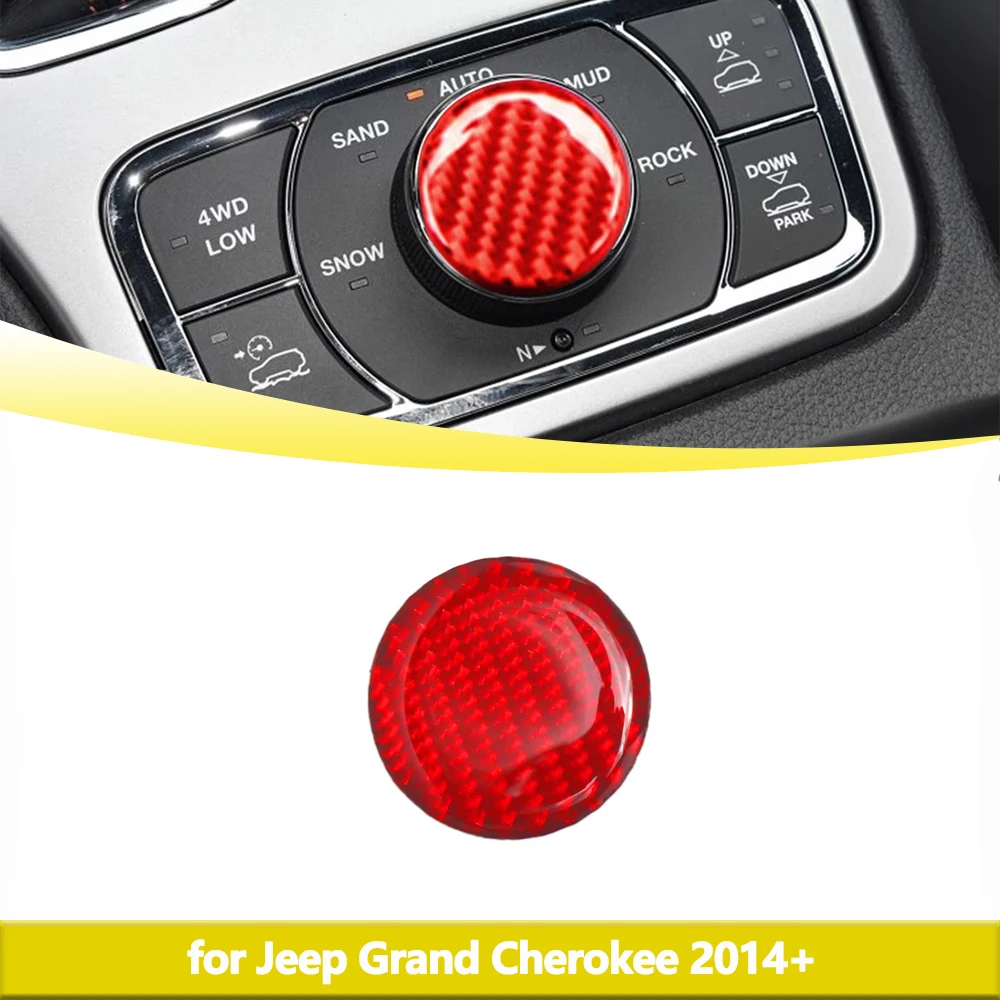 For Jeep Grand Cherokee 2014-2023 Interior Accessories Decorative Cover Red Carbon Fiber Central Control 4WD Switch Knob Cover