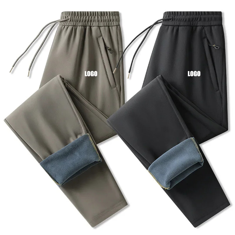 

Custom LOGO men's women's same velvet warm black gold knee pads windproof waterproof trousers autumn and winter casual trousers
