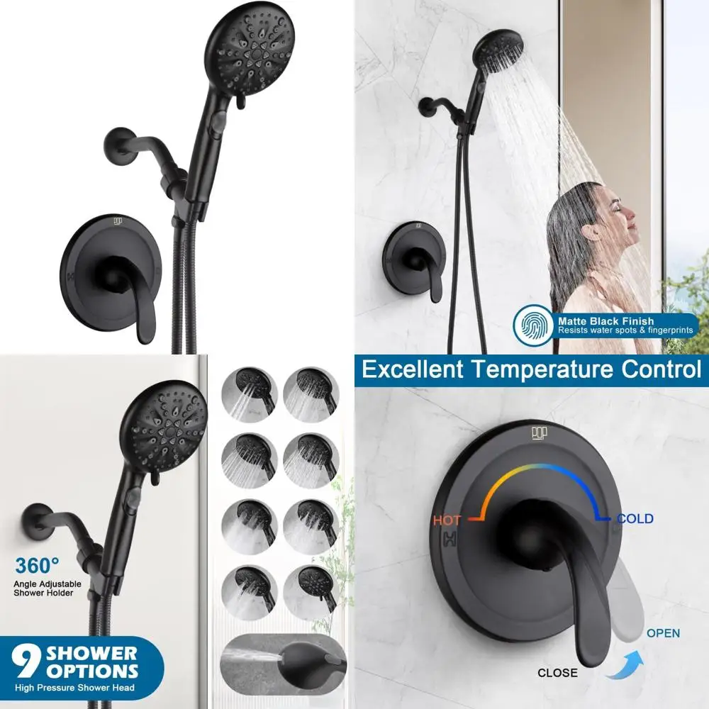 

High-Pressure Matte Black Shower Set with 9-Mode Handheld, Single Handle Valve System for Enhanced Shower Experience