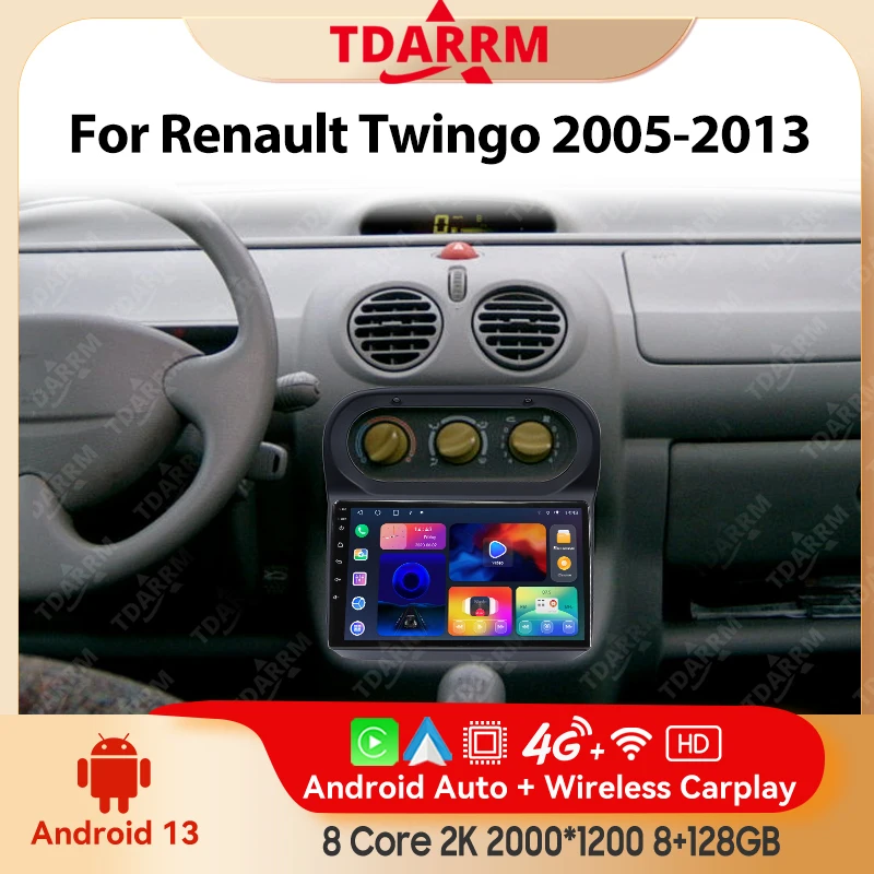Android 14 pour Renault Twingo 2005 - 2013 Auto Radio GPS Navigation Carplay lecteur vidéo multimédia QLED écran stéréo unité principale