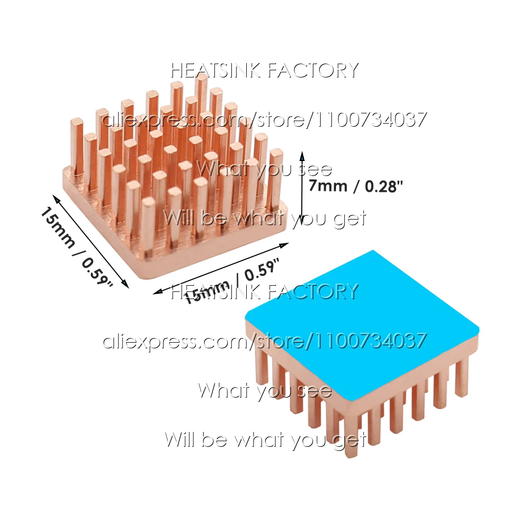 15x15x7mm Pure Copper Square Size Pin Fins Heatsink Radiator Cooler With Thermal Pad Cooling For MOS RAM Memory CPU