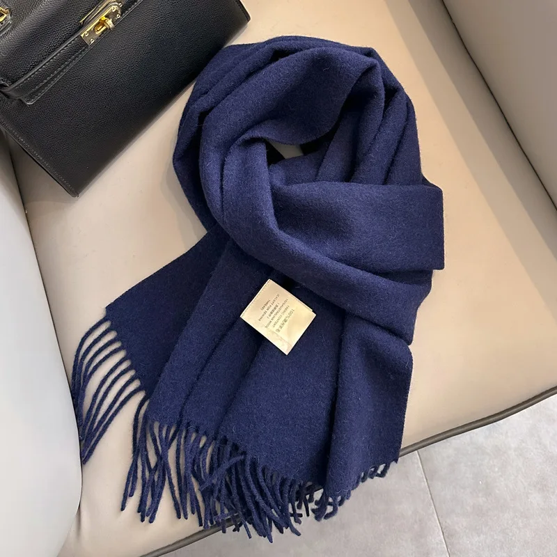 100% Wool Winter Scarf For Women Long Warm Cashmere Scarves Hijab Solid Lady Shawl Wrap Female Pashmina Bandana Head Scarfs New