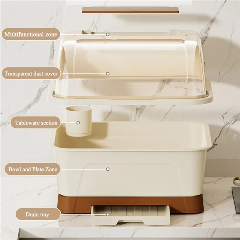 

Kitchen Organizer Set,Dish Drying Rack With Lid, Plastic Bowl, Chopstick Storage,Tableware Racks Can Drain Water