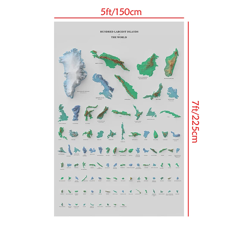 150*225cm el mapa del mundo de la isla más grande de cien pulgadas, lienzo no tejido, pintura, arte de pared, póster e impresión, decoración del hogar para sala de estar